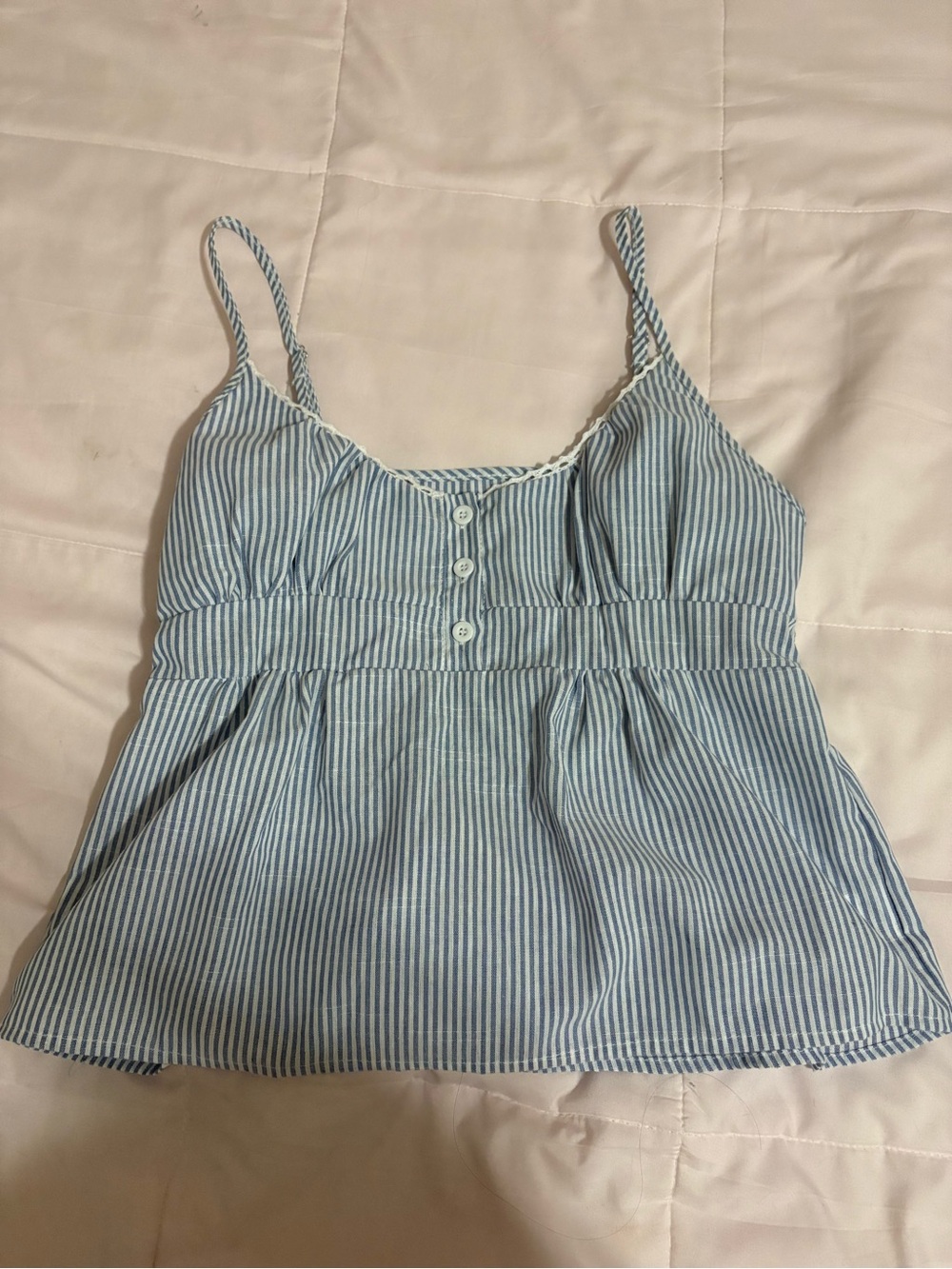 SHEIN Blue & White Striped Spaghetti Strap Peplum Tank